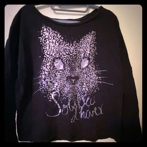 Long sleeve metallic cat print T-shirt Med